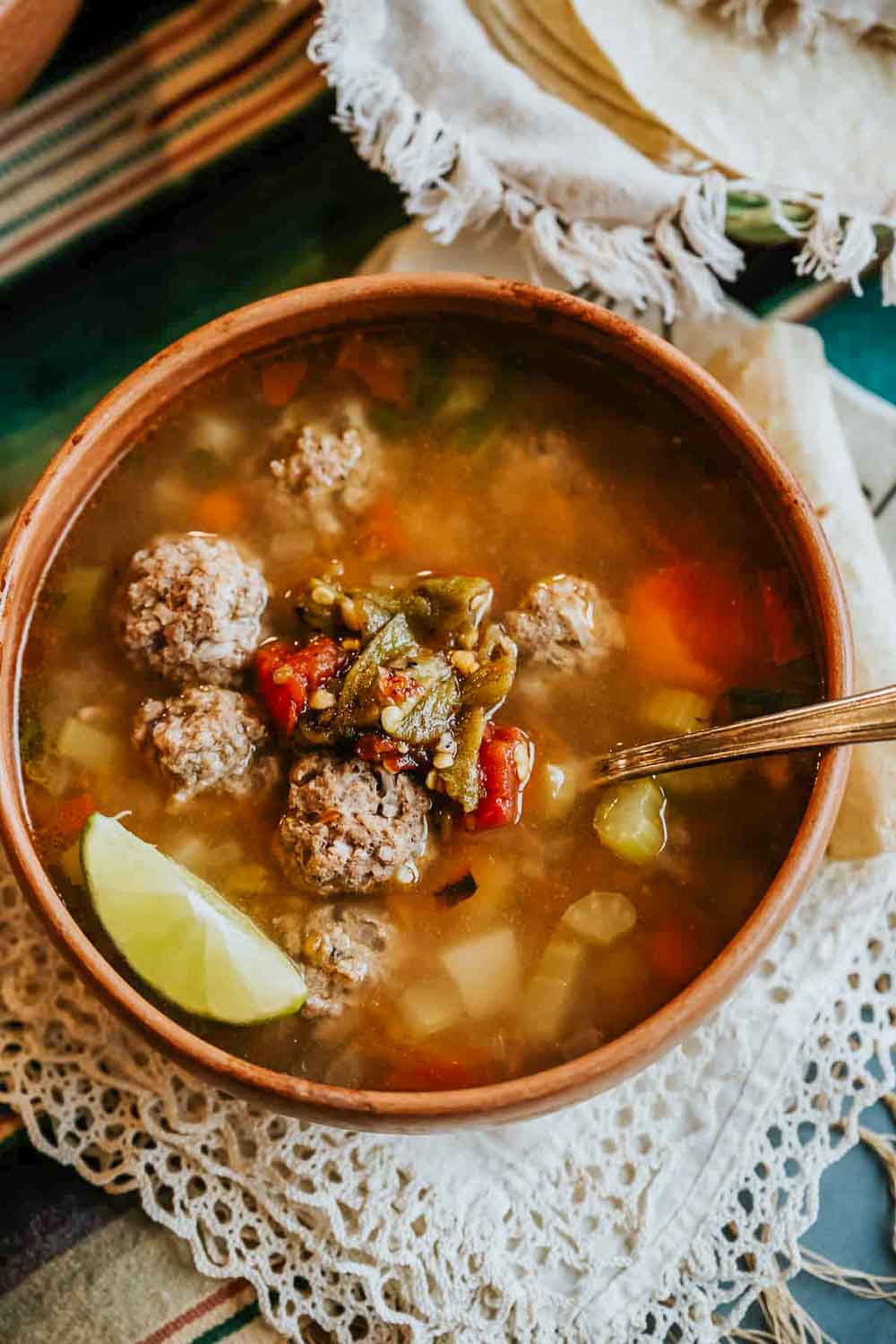 Caldo de Albóndigas, a traditional Mexican meatball soup 