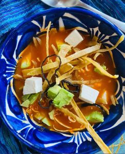 Sopa de tortilla, or Mexican tortilla soup