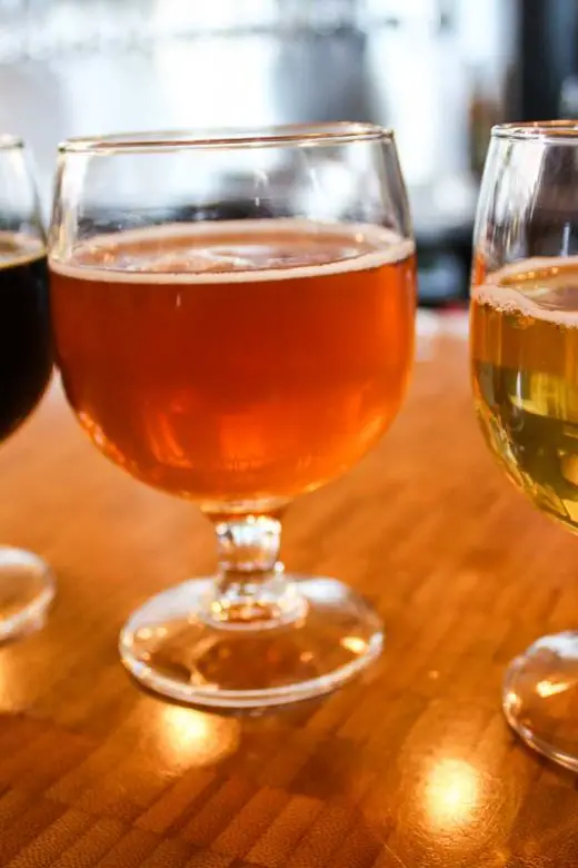 Craft beer tasting samples at Great Divide Brewing Company in Denver, Colorado, USA