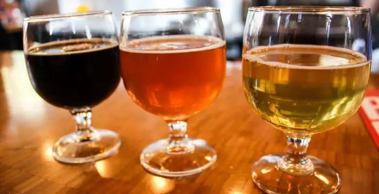Craft beer tasting samples at Great Divide Brewing Company in Denver, Colorado, USA