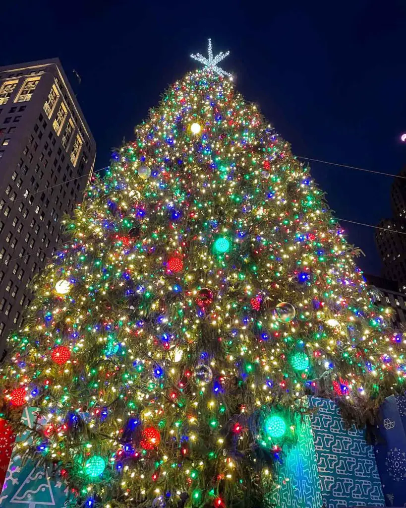 Detroit's Christmas Tree at Campus Martius Park in Downtown Detroit, Michigan, USA
