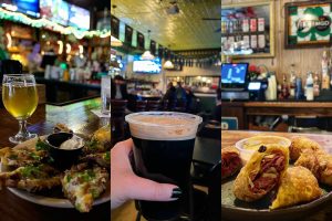 Detroit Irish bars collage featuring (left to right): McShane's Irish Pub & Whiskey Bar, Nancy Whiskey, and the Old Shillelagh