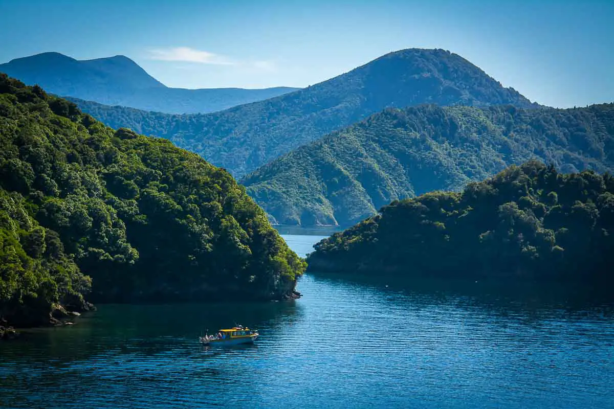 Marlborough Sounds seen from ferry from Wellington to Picton, New Zealand