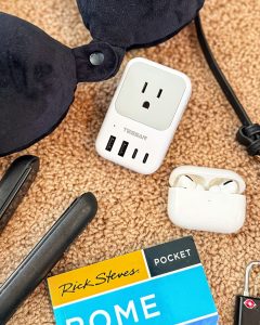 Travel plug adapter, AirPods, and other travel essentials for Europe