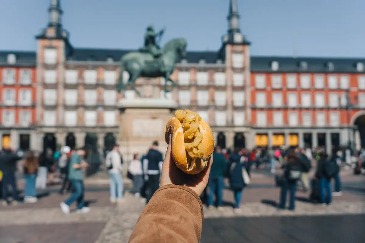 Bocadillo de calamares in Plaza Mayor, Madrid, Spain